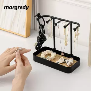MARGREDY Giá trưng bày trang sức, với Đế gỗ Đạo cụ chụp ảnh Hộp lưu trữ máy tính để bàn, Vòng cổ bông tai tiện lợi thời trang Giá treo di động