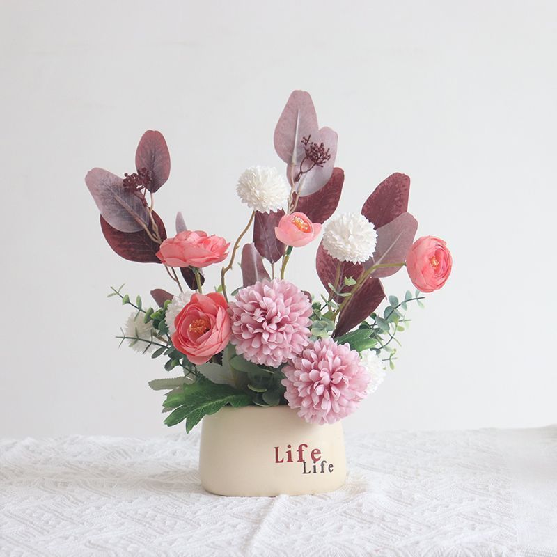[Sẵn Sàng] Chậu Hoa Giả Trang Trí Để Bàn Mini Decor Phòng Khách Tủ Lạnh Phong Cách Hàn Quốc Chậu Hoa Thành Phẩm Kèm Bình Nhựa "Life" Cao Cấp