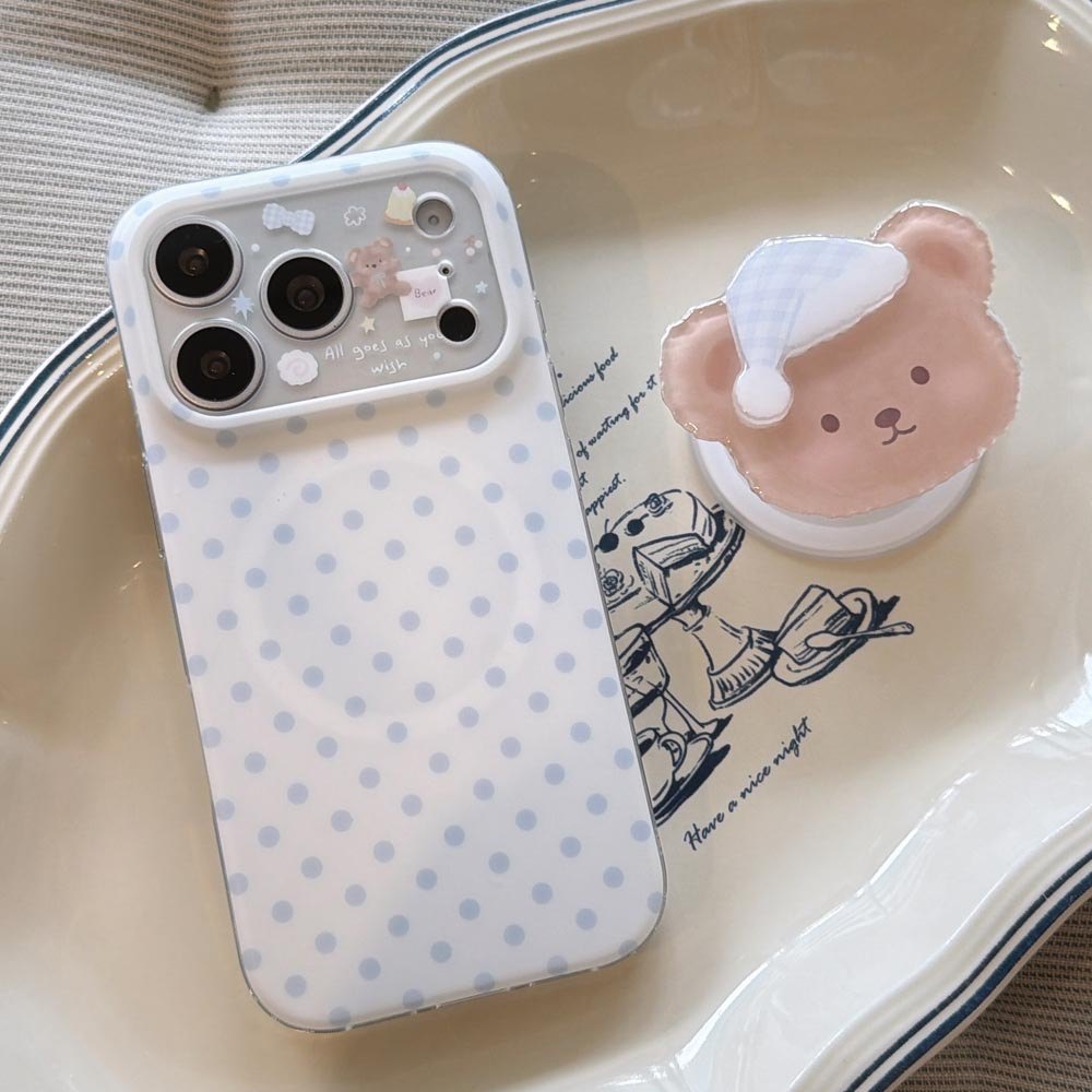 Ốp Lưng Cứng Tương Thích Với iPhone 13 14 14Pro 14ProMax 15 15Pro 15ProMax 16 16Pro 16ProMax 17 17Pro 17ProMax Vỏ Nam Châm Họa Tiết Chấm Bi Xanh