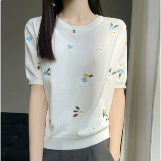 Áo Thun Nữ Tay Ngắn Mỏng Như Silk Đá Quý, Cổ Tròn, Phù Hợp Mùa Hè