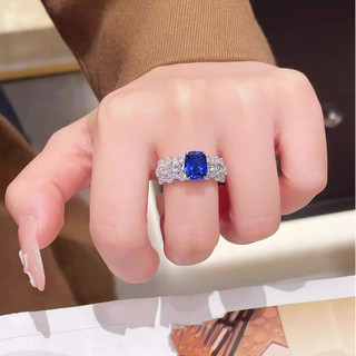 Đá quý đỏ carbon và xanh corundum nhẫn vuông cho nữ, thiết kế mới theo xu hướng châu Âu - Mỹ