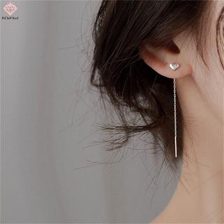 Bông tai thả hình trái tim mini, đơn giản dễ thương với dây chuyền ren dài