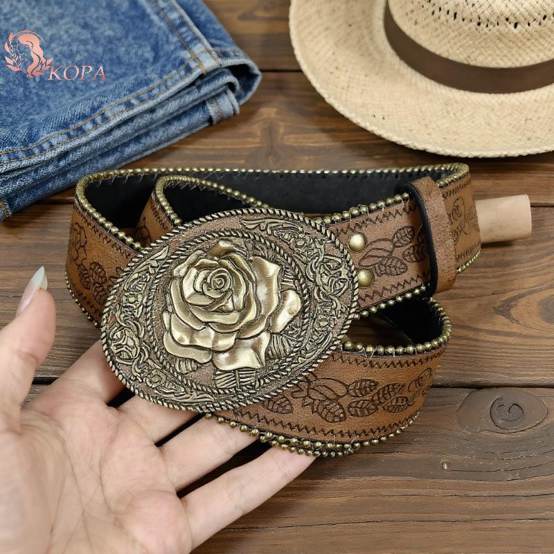 KOPA Thắt lưng rộng boho chất liệu da PU màu nâu vintage, phù hợp với quần jean và style phương tây