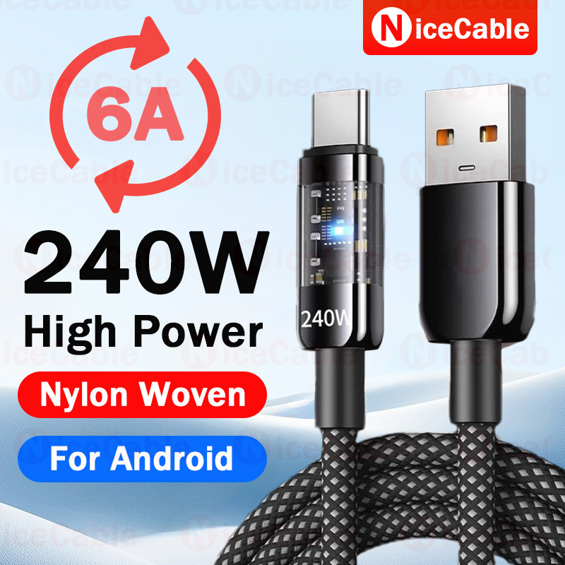 Dây sạc điện thoại 240W USB sang Type C 10A Cáp dữ liệu sạc Flash Vỏ Chip trong suốt Cáp chống vỡ dệt Nylon