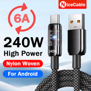 Dây sạc điện thoại 240W USB sang Type C 10A Cáp dữ liệu sạc Flash Vỏ Chip trong suốt Cáp chống vỡ dệt Nylon