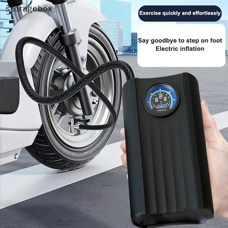 [Hộp lưu trữ] Bơm không khí lốp di động sạc lại, nén nhanh cho bóng/xe máy, nhỏ gọn điện tử