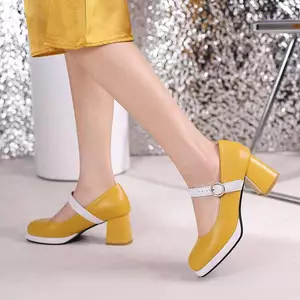 VNMZG34-39 Kích Thước Lớn Retro jk Ngón Vuông Đơn Bằng Sáng Chế Da Gót Dày Nông Miệng Màu Sắc Phù Hợp Với Sweet Mary Jane Flat Buckle Giày Da Nữ