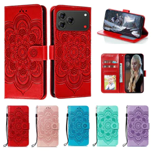 Emboss Hoa Da Ốp Lưng Điện Thoại ZTE Nubia V80 Thiết Kế Ví Datura Flip Book Case Cover Funda