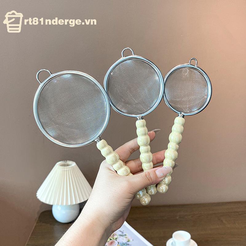 Ge Bộ lọc trà có tay cầm bằng gốm ngọc trai Thép không gỉ Lưới rò rỉ mịn Sàng gia vị Lá trà Bộ lọc cà phê Phụ kiện ấm trà n
