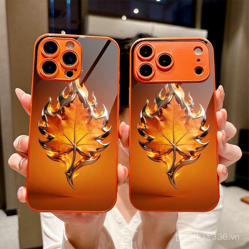 Flame Maple Leaf Thích hợp cho iPhone17Pro / 16 / 15 / 14 / 13Promax Xingyu Vỏ kính cường lực màu cam