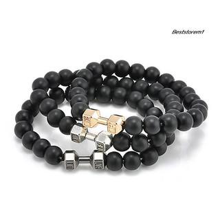 Cửa hàng tốt nhất| Unisex Thời Trang Đen Mờ Đá Quả Tạ Tập Gym Thể Hình Vòng Tay Punk Có Thể Điều Chỉnh