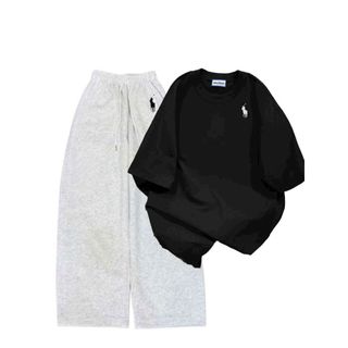 sét bộ quần đồ da cá xám tiêu in ngựa   + mix áo phông form rộng hình ngựa -thuba94