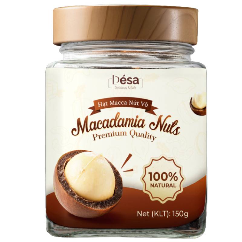 Hạt Macadamia Nứt Vỏ Desa 150g Hũ Thủy Tinh Nhân To Trắng Ngần, Béo Bùi Thanh Nhẹ