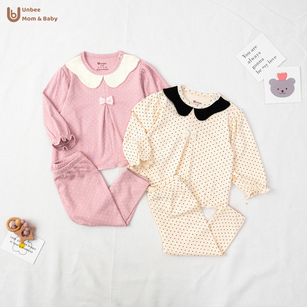 Bộ dài tay bé gái UNBEE chất liệu modal chấm bi co giãn mềm mại - Bộ đồ thu đông bé gái dễ thương