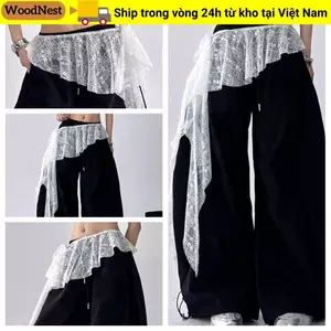 WOODNEST Ren Xù Váy, Thêu Hoa Không Đều Ren Mini Váy, Eo Cao Y2K Dạo Phố Bông Tai Kẹp Mông Rèm