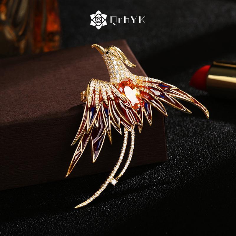 QrhYK Pha Lê Men Phượng Hoàng Chim Thổ Cẩm Động Vật Pin Dành Cho Nữ 5 Màu Men Bay Làm Đẹp Chim Đảng Văn Phòng Cài Áo Quà Tặng Mới