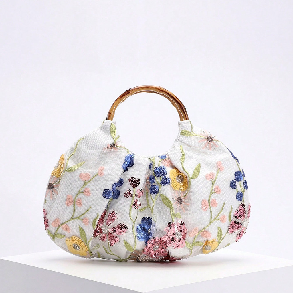 Trang trí hoa tay cầm bằng tre sequin phong cách Trung Quốc mới dành cho nữ Túi xách tay trên cùng