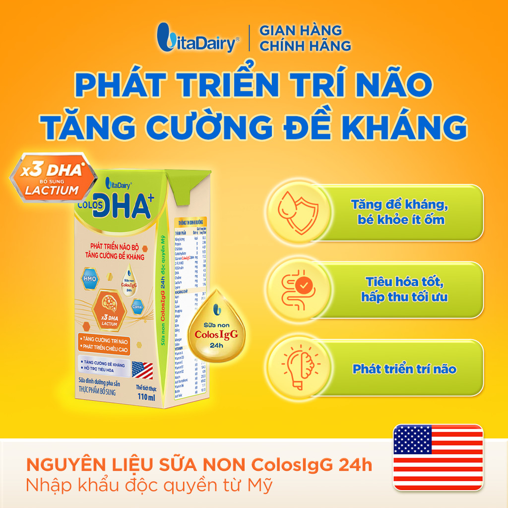 [THÙNG 48 HỘP] Sữa uống dinh dưỡng Colos DHA+ 110ml/180ml - Hỗ trợ trí não, tăng cường đề kháng