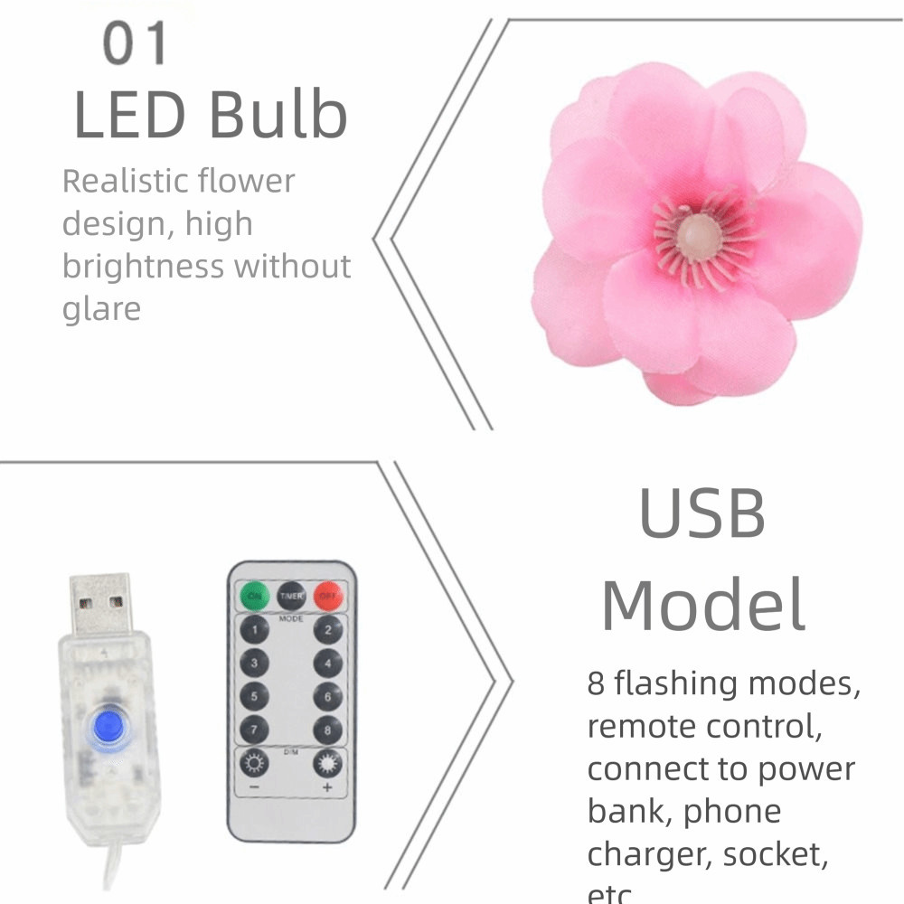 Đèn LED hoa anh đào 1bong 2m4 , Đèn trang trí tường sáng tạo 72 LED, Nhiều công dụng Trang trí