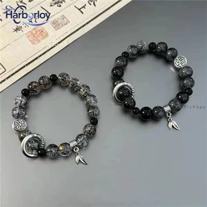 Vòng Tay Unisex Đá Nứt Đính Hạt Phong Cách Trung Hoa Cao Cấp