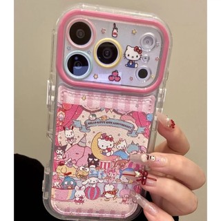 Phim hoạt hình dễ thương Hellokitty Family Bảo vệ toàn diện Ống kính Túi khí bằng da màu hồng Vỏ điện thoại cho iPhone 17Promax 17Pro 14 15 16 Pro Max 13 Vỏ điện thoại di động nữ chống sốc