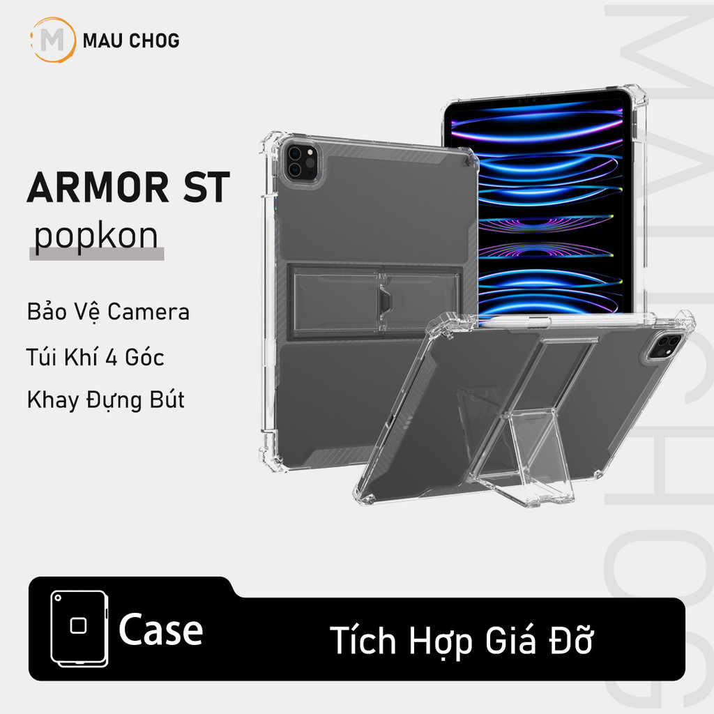 Ốp Trong Suốt Tích Hợp Giá Đỡ Khay Đựng Bút Cho iPad Pro M4 M2 M1 Air 7 6 5 4 Gen 11 10 Mini 7 6
