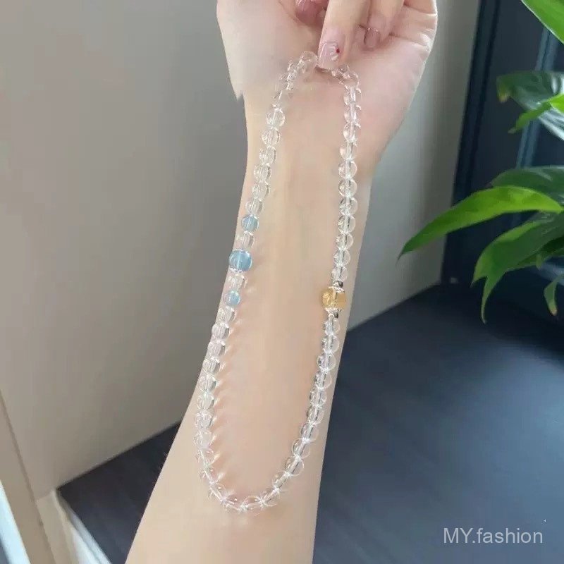 Vòng tay đính cườm thủy tinh trắng xanh Aquamarine - Thời trang hai lớp cho bạn gái, vẻ đẹp tươi mát và cổ điển