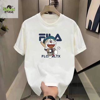 Áo thun nam cổ tròn in hình hoạt hình Doraemon một mặt, kiểu dáng thường ngày và thoải mái.