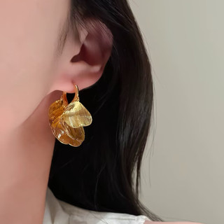 Bông Tai Lá Bạch Quả Rỗng Phong Cách Hàn Quốc, Thiết Kế Phóng Đại Lá Mắt Dây Chuyền - Đơn Giản & Thời Thượng