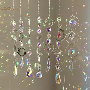 TRTR Treo Pha Lê Mặt Dây Chuyền Sân Vườn Suncatcher Chuông Gió Cầu Vồng Lăng Kính Pha Lê Dây Xích Để Trang Trí Cửa Sổ VN