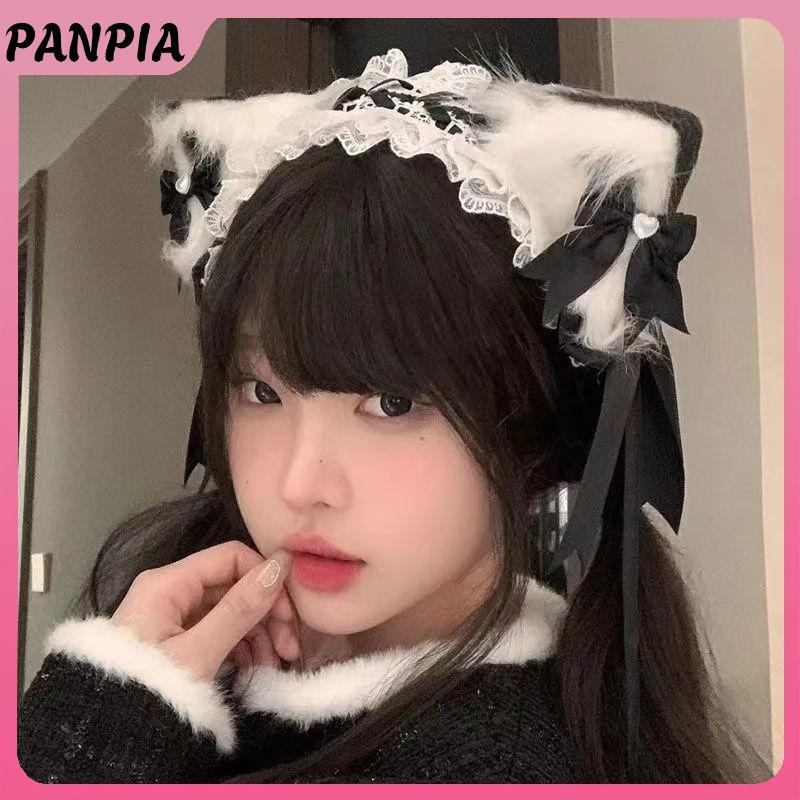 Băng đô quấn tóc handmade nơ ren tai mèo, phù hợp cho cosplay phong cách Gothic-Kawaii