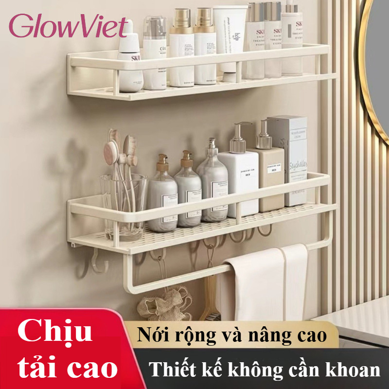 Kệ phòng tắm để đồ dán tường, Khăn Trắng Ngà Kệ, Chất liệu nhôm hàng không cao cấp, 2 cách dán tường hoặc khoan tường.