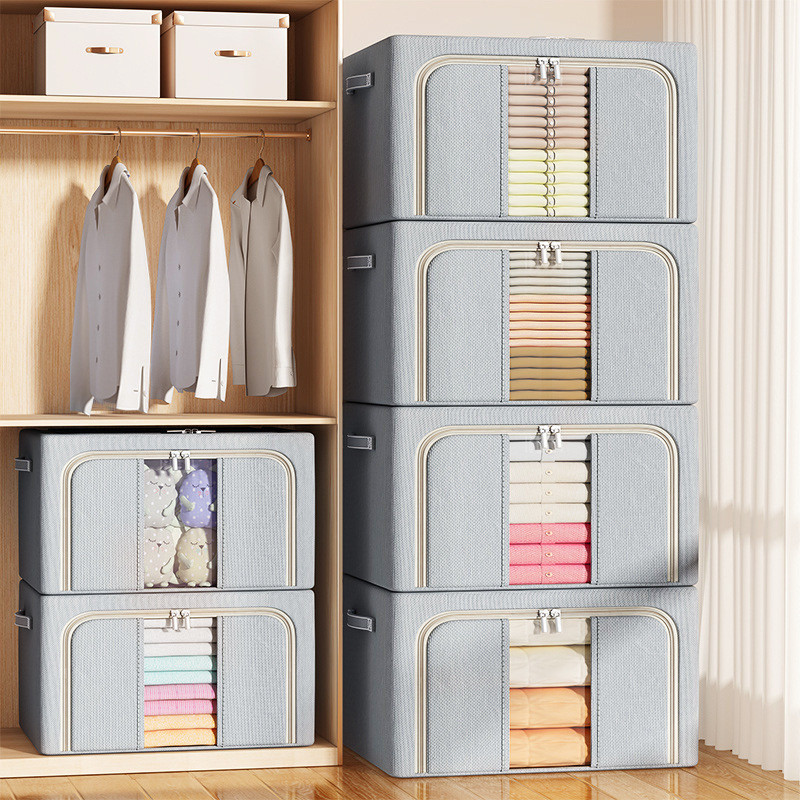 Hộp Vải Khung Thép Size Lớn Đựng Quần Áo ENODA HOME, Hộp Vải Bảo Quản Chăn Gối Bông Có Khóa Kéo Kín Bụi HV145