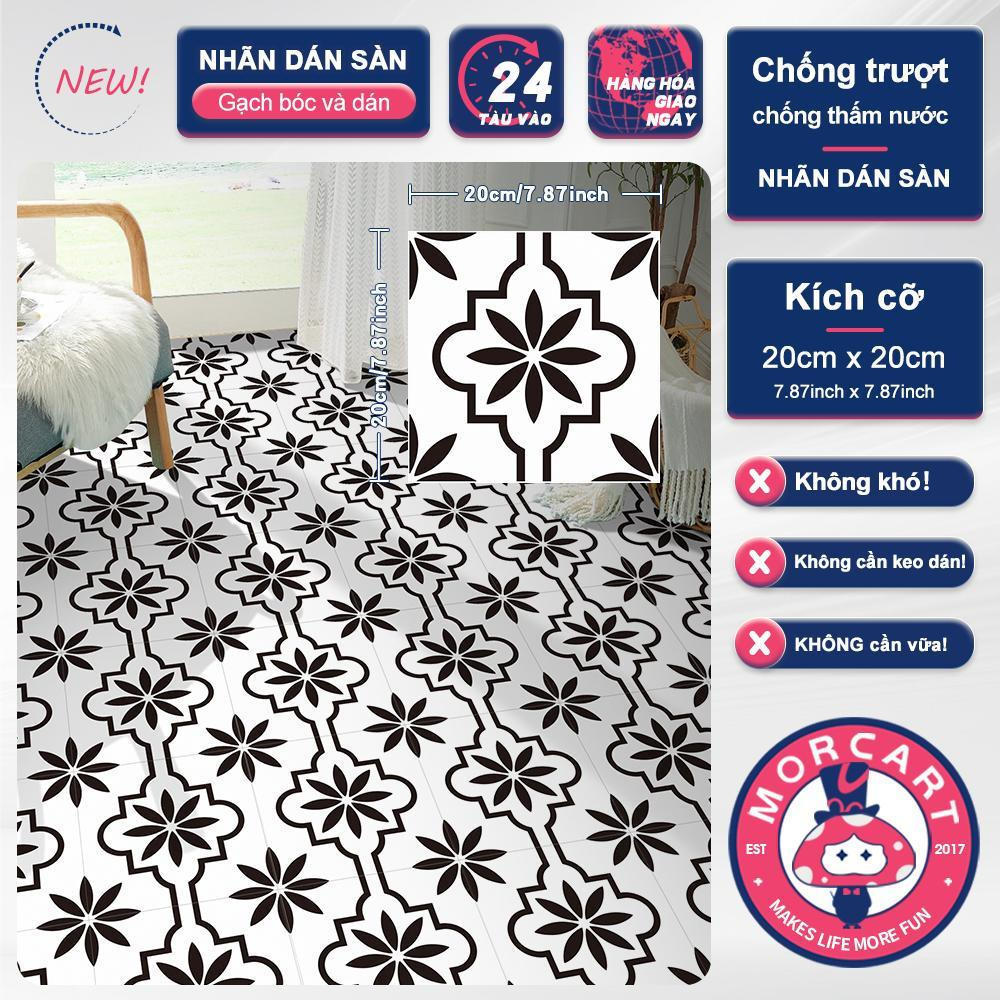 MORCART Giấy dán sàn họa tiết hoa 20cm x 20cm, 1 tấm, trang trí, chống thấm nước, thích hợp cho phòng tắm, nhà bếp, phòng ngủ và phòng ăn, phong cách Bắc Âu.