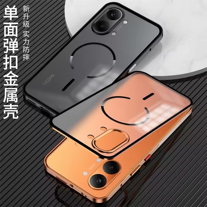 Ốp Nam Châm Cho Xiaomi POCO X8 Pro Max Redmi Turbo 5 5Max 5G Vỏ Cảm Giác Da Sạc Không Dây Hợp Kim Nhôm Khung Kim Loại Vỏ Matte Trong Suốt Acrylic