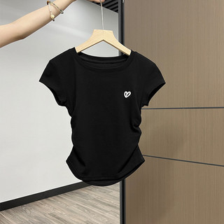 Áo Thun NữSlim-Fit Mùa Hè, Thêu Hình Trái Tim, Vai Ngắn