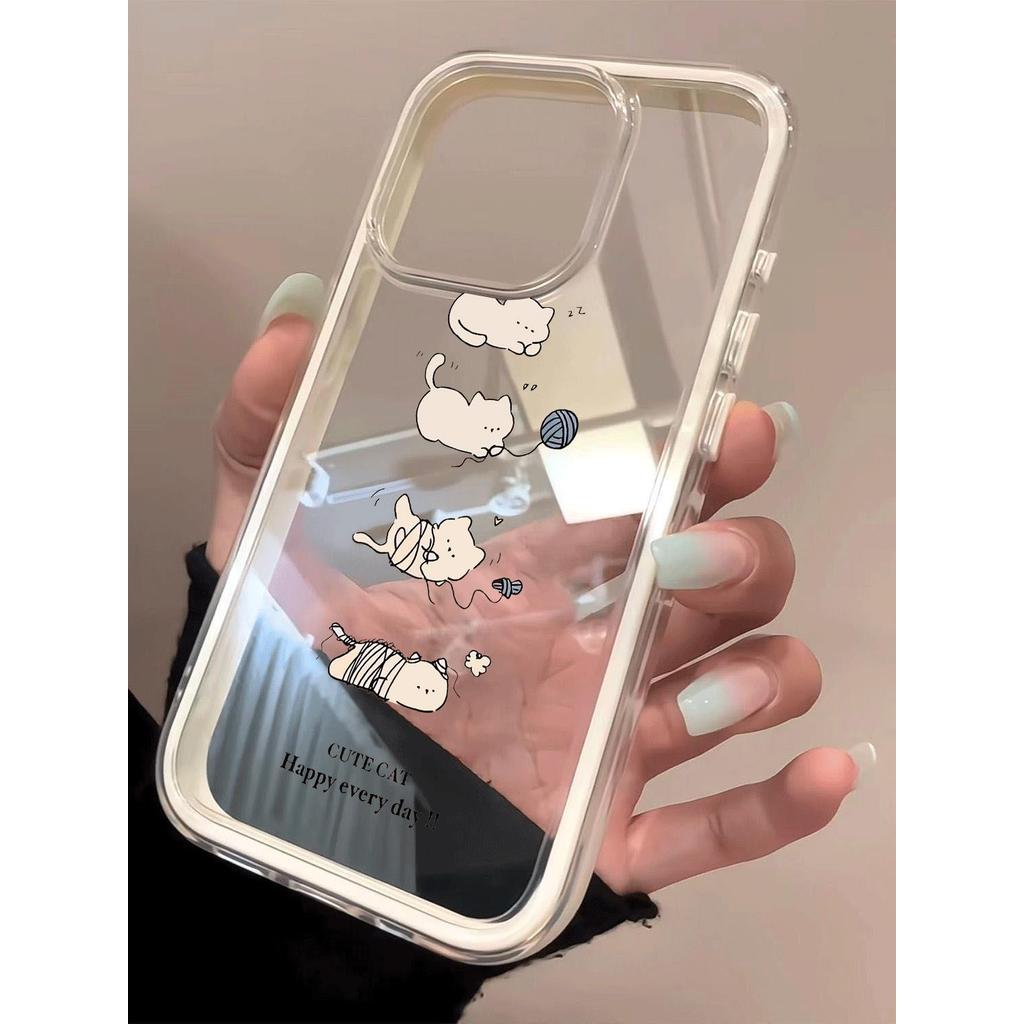 Mềm mại dễ thương mèo hàng ngày cho 16 trường hợp iPhone 17Air 3 trong 1 bezel 14 13 11Pro
