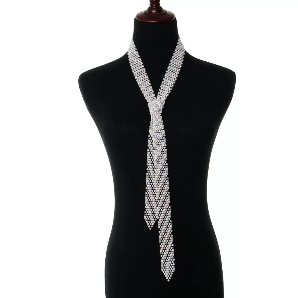 Phụ kiện thời trang châu Âu và Mỹ - Cà vạt lưới kim cương giả 130cm, phù hợp cho hộp đêm