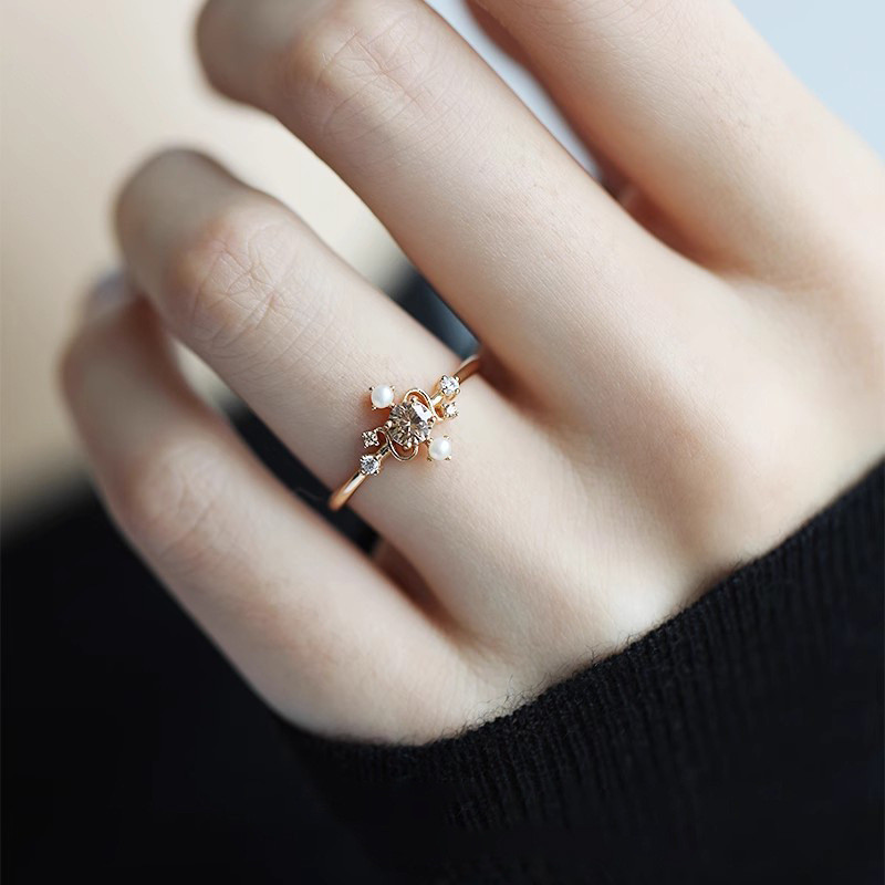 Thời trang khí chất niche dát zircon chéo đơn giản có thể điều chỉnh nhẫn nữ