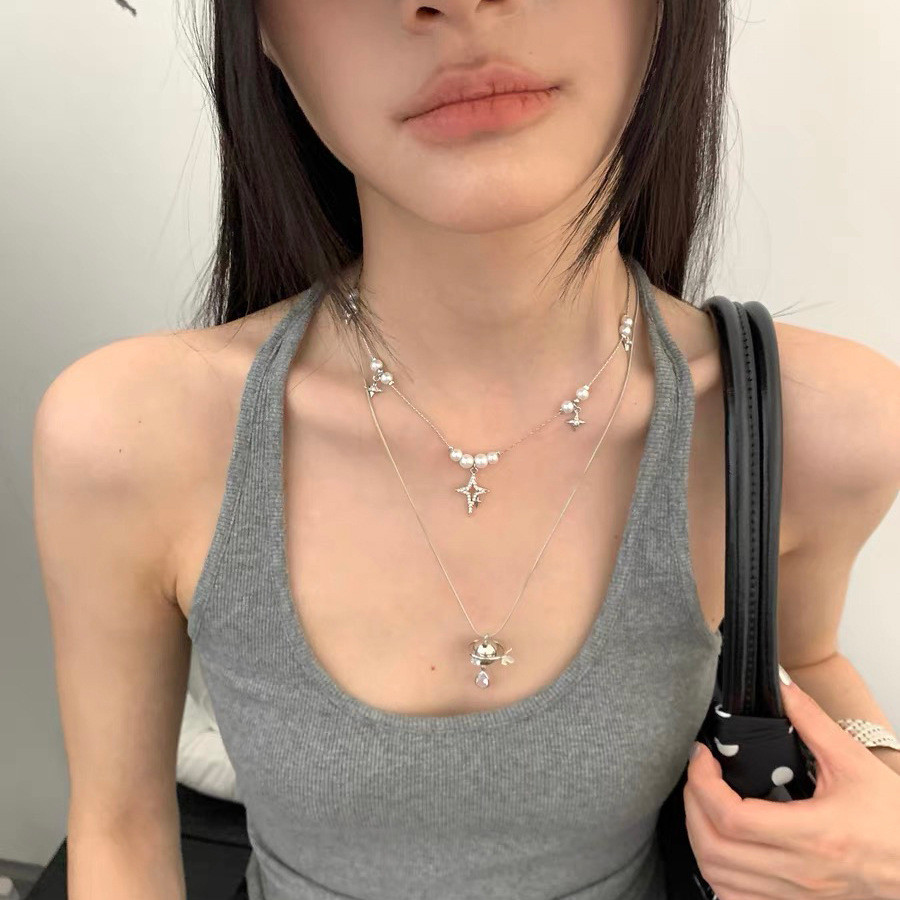 Vòng cổ hành tinh ngọc trai hai lớp, phù hợp cho nữ