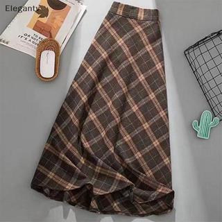 EGN Thời Trang Kẻ Sọc Retro Co Giãn Eo Rộng Cao Váy Dài Cho Nữ N