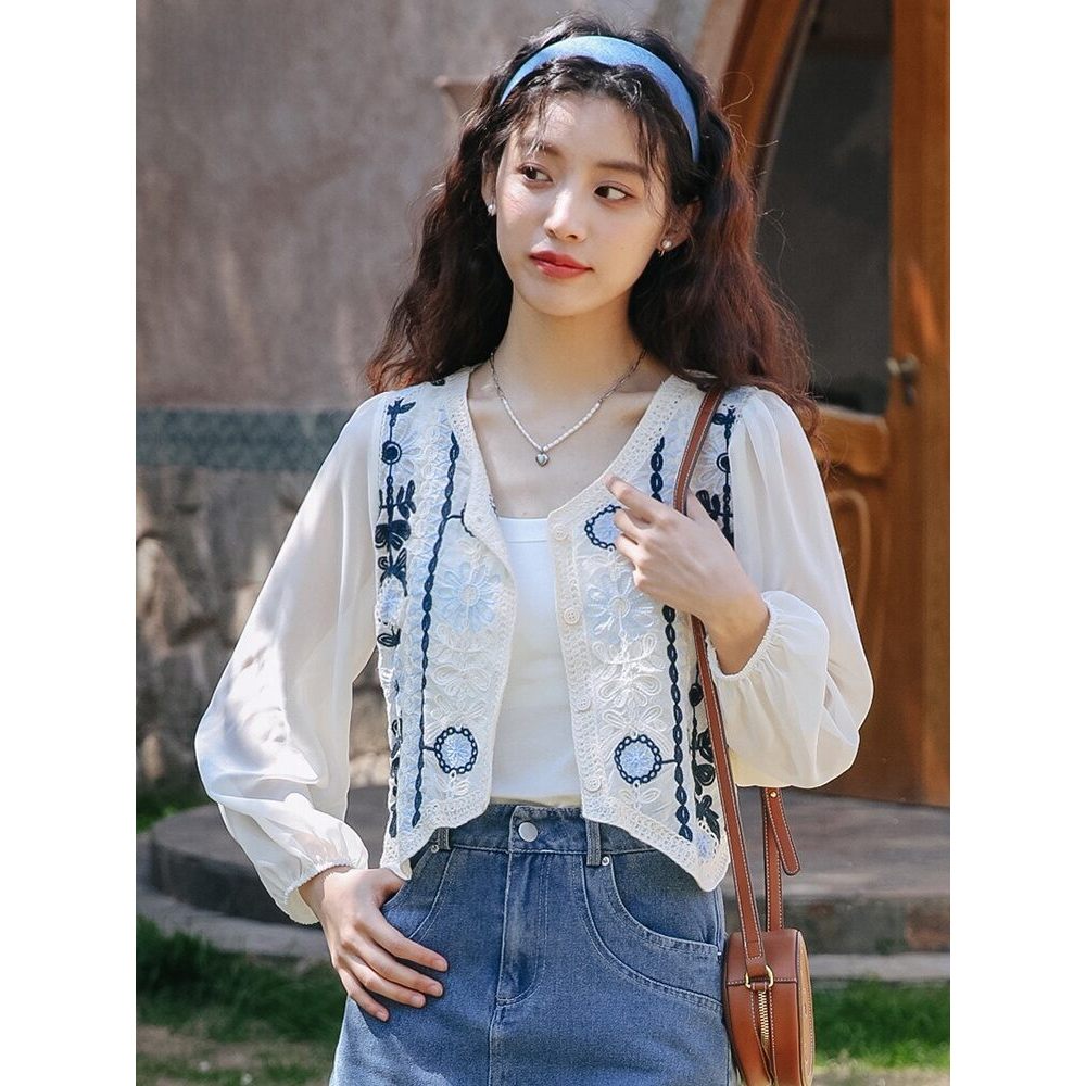 Mutu Cardigan Mỏng Phong Cách Pháp Cho Nữ, Thiết Kế Thêu Trendy Mùa Hè