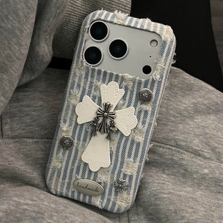 Ốp điện thoại chéo Denim sọc xanh và trắng tiên tiến cho iPhone 17 16 15 14 13 Pro Max Bảo vệ Camera chống sốc Vỏ cứng chống rơi