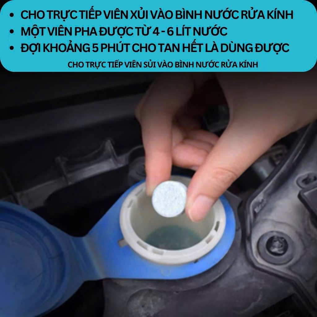Nước Rửa Kính Ô Tô, Viên Sủi Rửa Kính Nhỏ Gọn Tiết Kiệm Chi Phí, Gói 1 Viên. VRK01