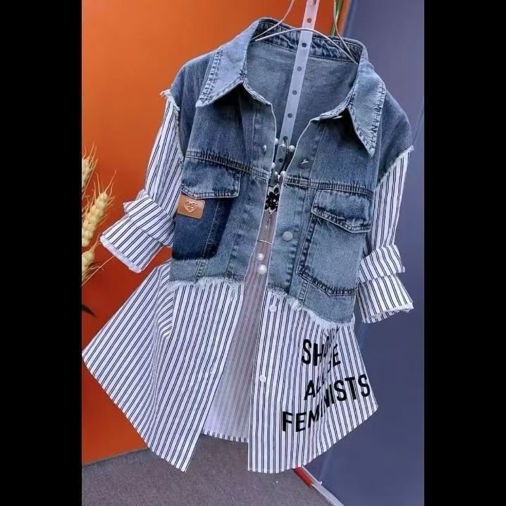 Áo sơ mi denim phong cách vest dáng suông, phiên bản Hàn Quốc