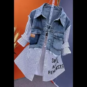 Áo sơ mi denim phong cách vest dáng suông, phiên bản Hàn Quốc