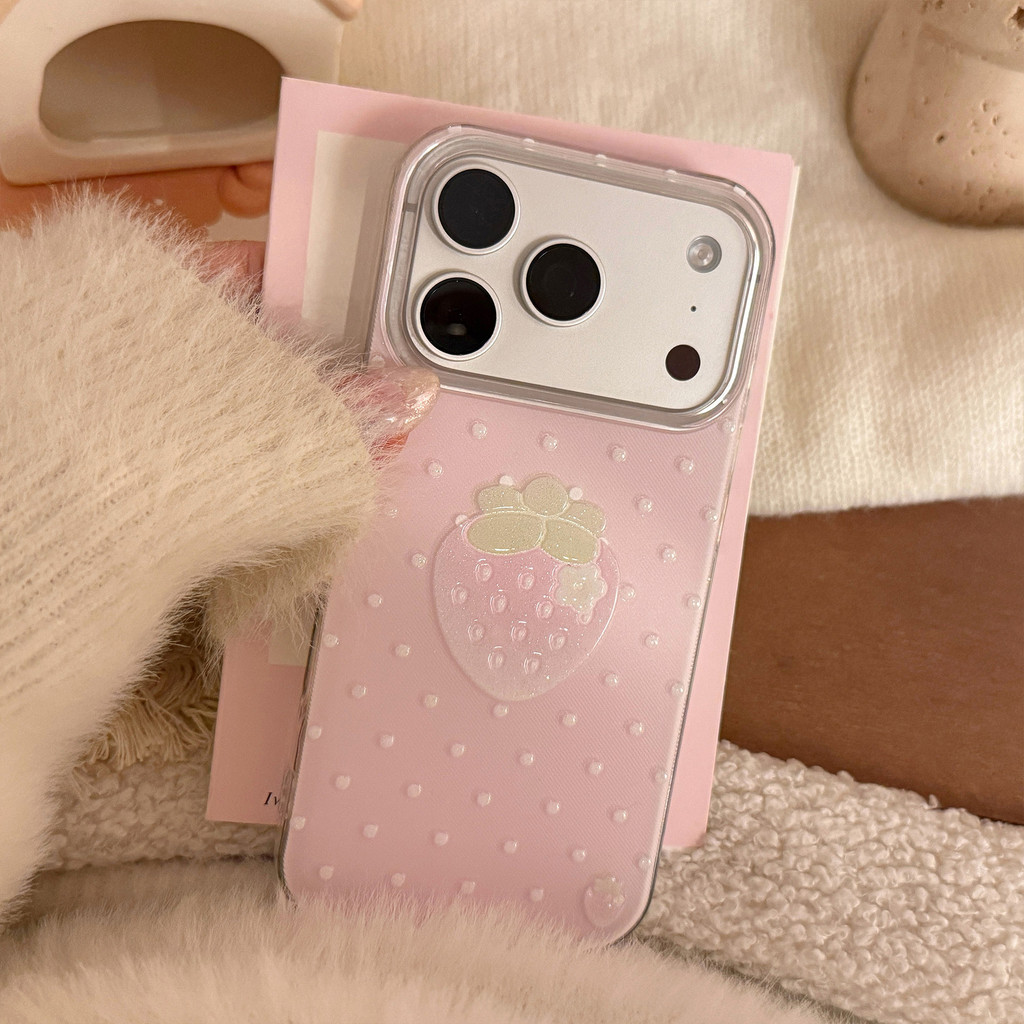 Ins Trend Point Strawberry Tương thích với Ốp điện thoại iPhone 17 Promax, iPhone 17 Flash Pink 15 Ngoại hình cao cấp cấp 16 / 13