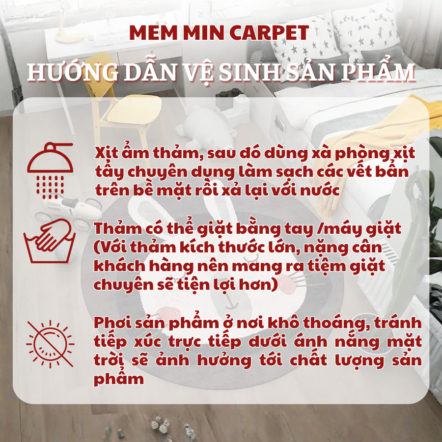 Thảm tròn lông mềm mịn đế dệt , thảm tròn decor, thảm hoạ tiết hoạt hình dễ thương đáng yêu - Memmincarpet -