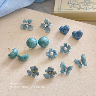 Phong Cách Ngọt Ngào Xanh Nhỏ Giọt Glaze Camellia Bông Tai Niche Thời Trang Sang Trọng Tất Cả Trận Đấu Bông Tai 2026 Phong Cách Mới