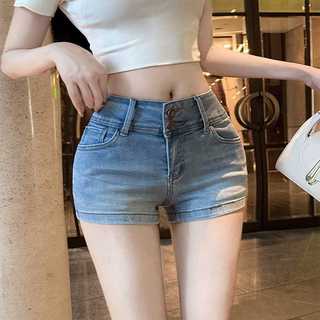 Quần short nữ cạp cao ống rộng Khuy đôi Đệm nâng mông Tôn dáng Hot pants Phong cách đường phố 2026